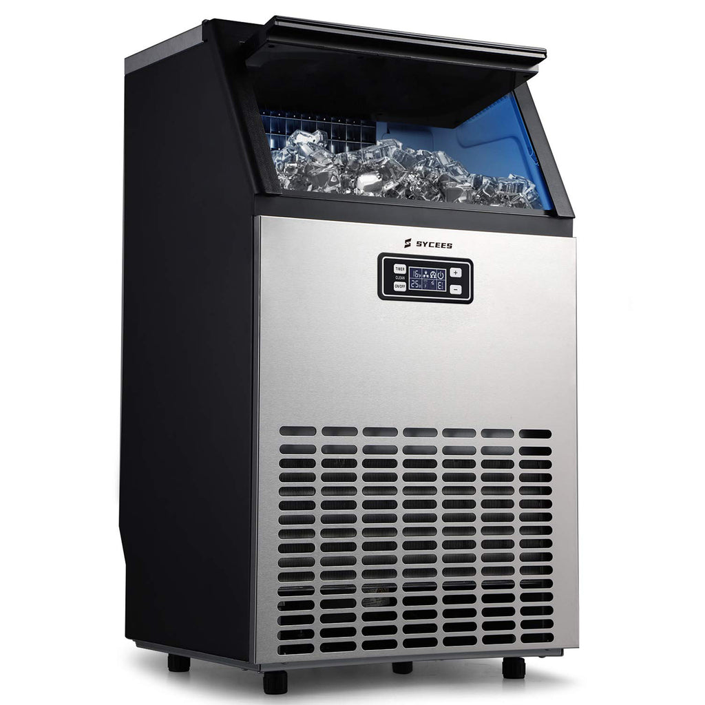 Sycees Ice Mahcine Freestanding Stainless Steel Commercial Ice Maker Machine (Silver, 99LB)